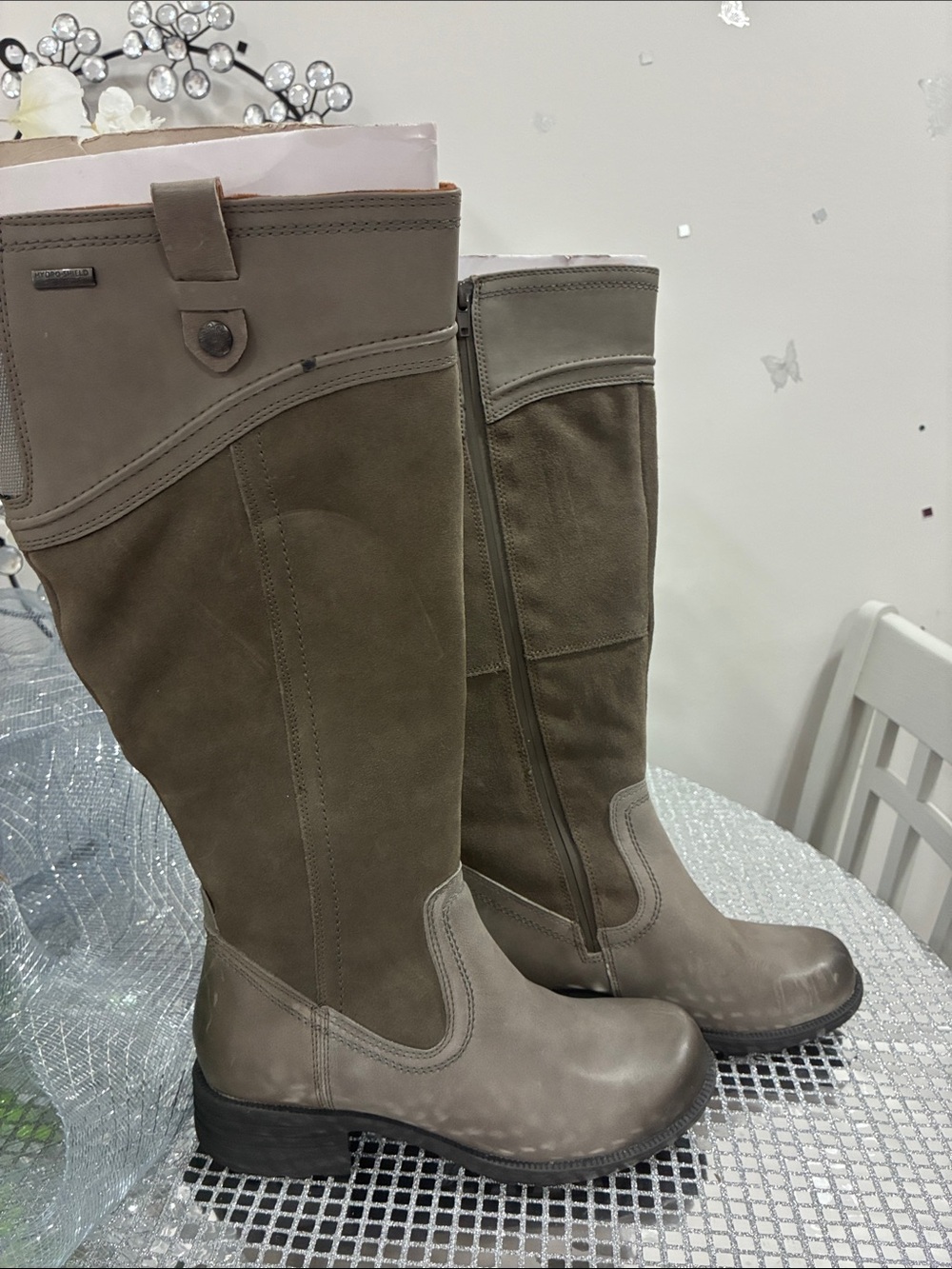 Cobb Hill by New Balance Tall Taupe Suede & Leather-Look Riding Boots